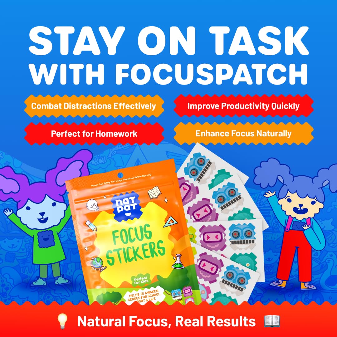 NATPAT Focus Patch Focus Enhancing Stickers for Kids and Adults - Healthy Brain Supports for Attention, Focus, and Concentration - Chemical and Drug Free - 24 Count - BuzzPatch Natural Patch