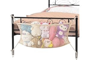 OFIRAY-HOME Stuffed Animal Storage Net for Kids, Bedside Toy Organizer Net - Neatly Store Your Stuffed Animals, Cotton Bedside Stuffed Animal Storage Net with Tether, Stretches up to 35 Inches, Beige