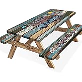 Picnic Table Cover with Bench Covers and Bag, Outdoor Wooden Camping Camper RV Wood Waterproof Windproof Tablecloth with Elastic Edges, Camping Accessories RV Gear Campers 72x30 Inches 3 Pcs Set