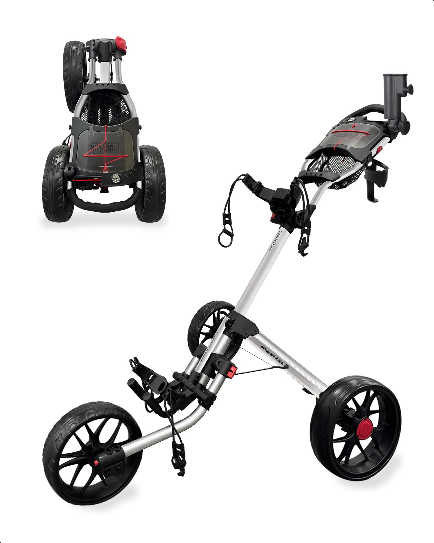 Caddytek CaddyLite 15.3 V2 Carro de golf - Carro de golf ligero y plegable con ruedas EVA, freno de pie, mango ajustable, soporte para paraguas, soporte para bebidas, soporte para tarjeta de puntuación