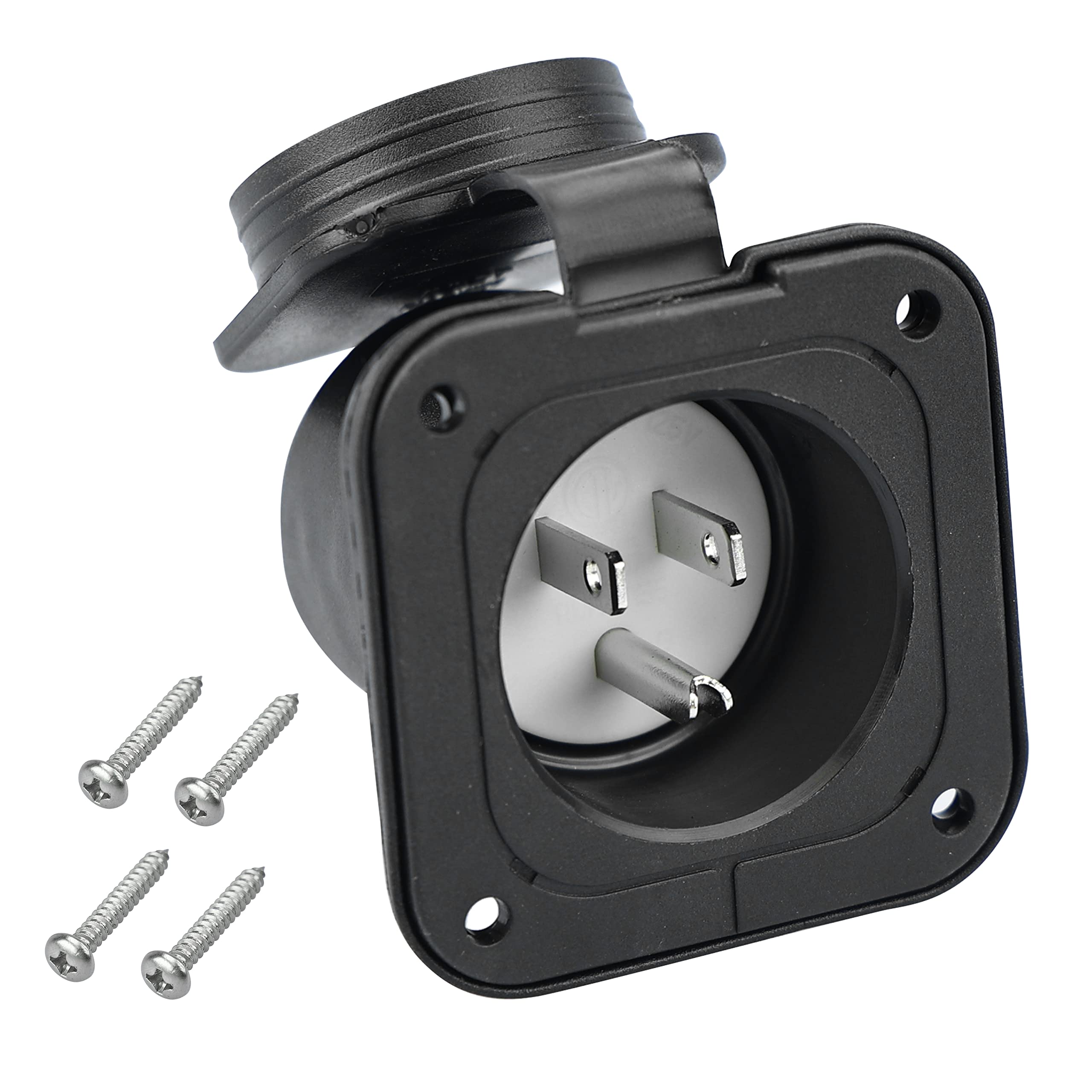 Photo 1 of Veepeak 15 Amp Flanged Inlet Shore Power Plug NEMA 5-15 125V Electrical Outlet Receptacle with Waterproof Cover for RV Camper Trailer Boat Shed, 2 Pole 3-Wire Straight Blade, ETL Listed