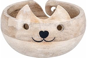 Eximious India Christmas Gifts for Women Cat Yarn Bowl Knitting Bowl Large Crochet Yarn Holder Handmade Crocheting Accessories and Supplies Organizer 7 x 3 Wooden White Elephant Gifts