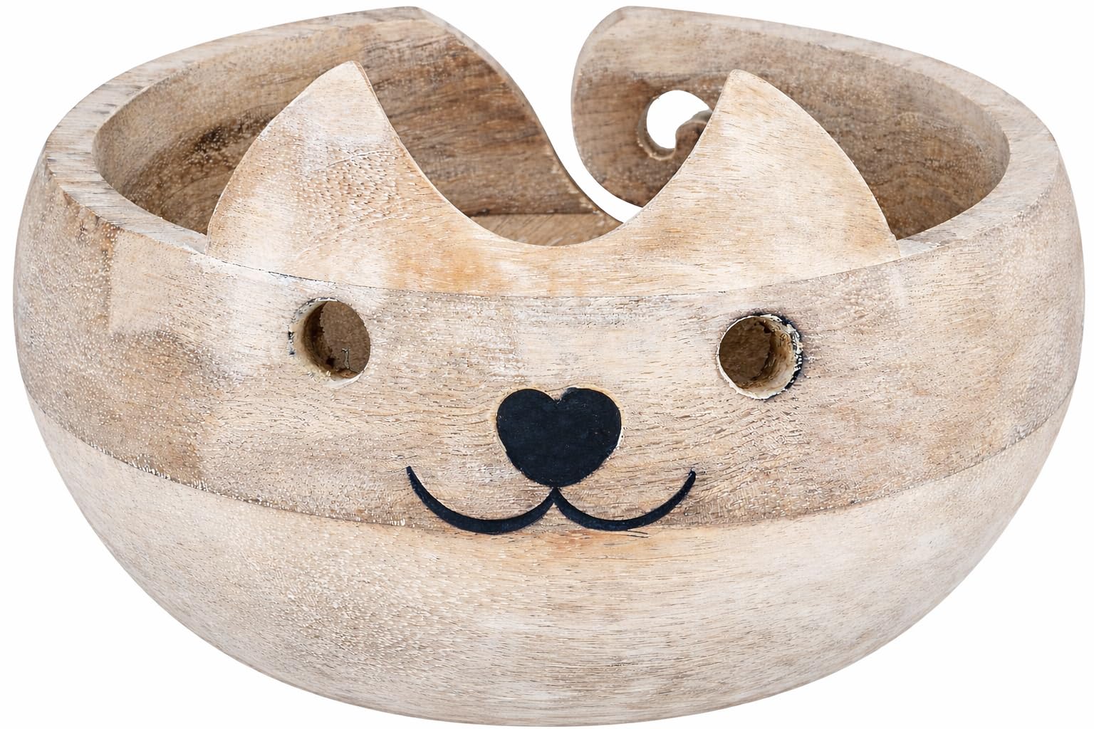 Eximious India Valentines Day Gifts for Women Cat Design Wooden Knit Picker Yarn Bowl 7"X3" Holder Bowls for Knitting Crochet Yarn Winder Accessories Thread Bowl With Holes and Supplies Large Size