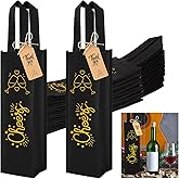 Abbylike 24 Pcs Wine Gift Bag Bulk Christmas Single Non Woven Bottle Bags with [cheers] Print Tags and Rope Reusable with Handle for Christmas Party Holiday Birthday Wedding(Black)