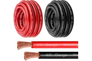 MOOKEERF 4/0 Gauge Battery Cable - 3FT Red + 3FT Black 4/0 AWG Welding Cable Flexible Stranded Oxygen-Free Pure Copper Wire for Automotive, Battery, Inverter, Solar, Marine and Generator