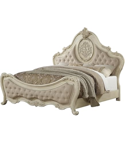 Amazon.com: ACME Furniture Queen Bed, Velvet and Antique Platinum