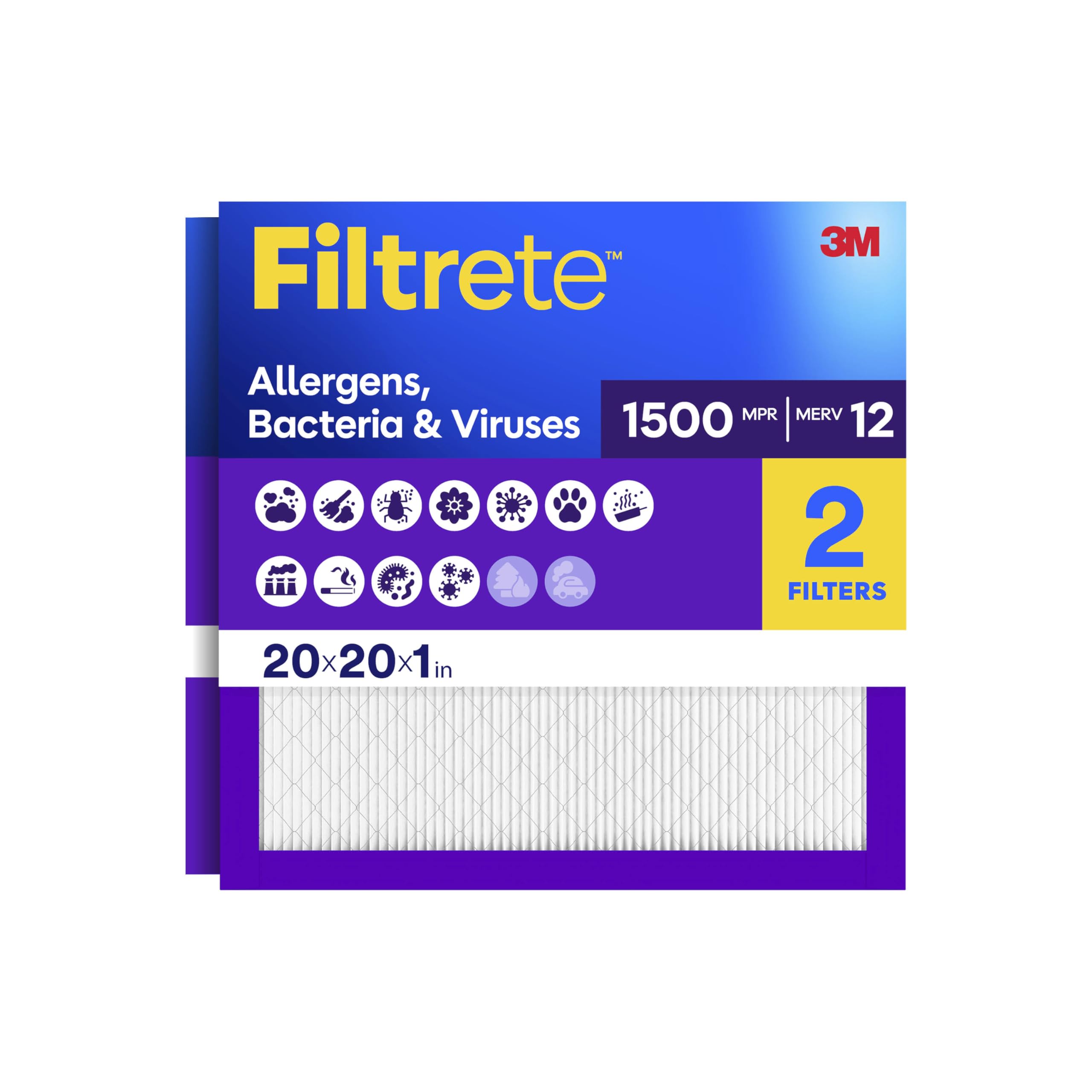 Filtrete 20x20x1 Air Filter, MERV 12, MPR 1500, 2 HVAC Filters