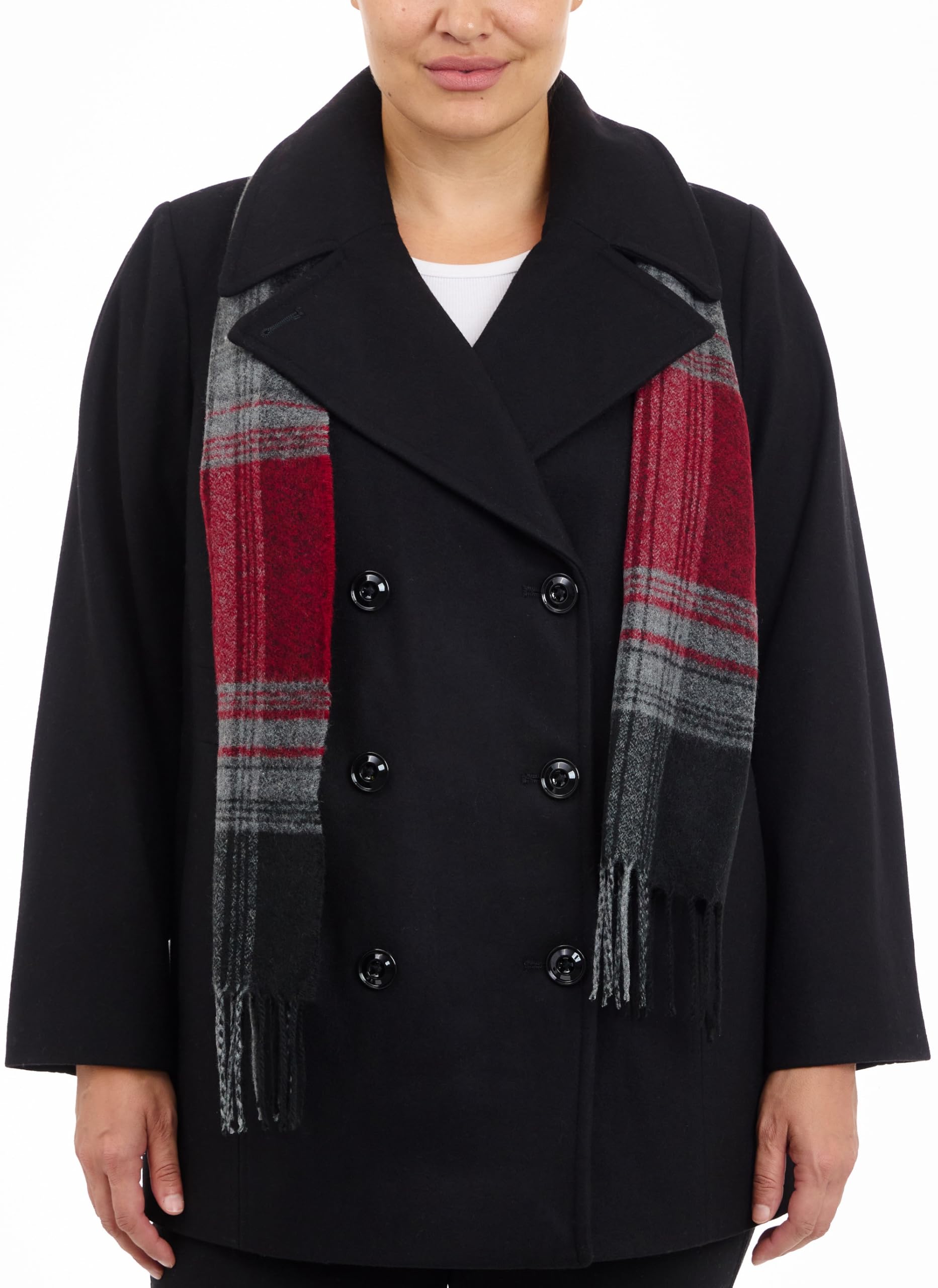 Photo 1 of LONDON FOG Women's Plus-Size Double Breasted Peacoat with Scarf, Black, 3X