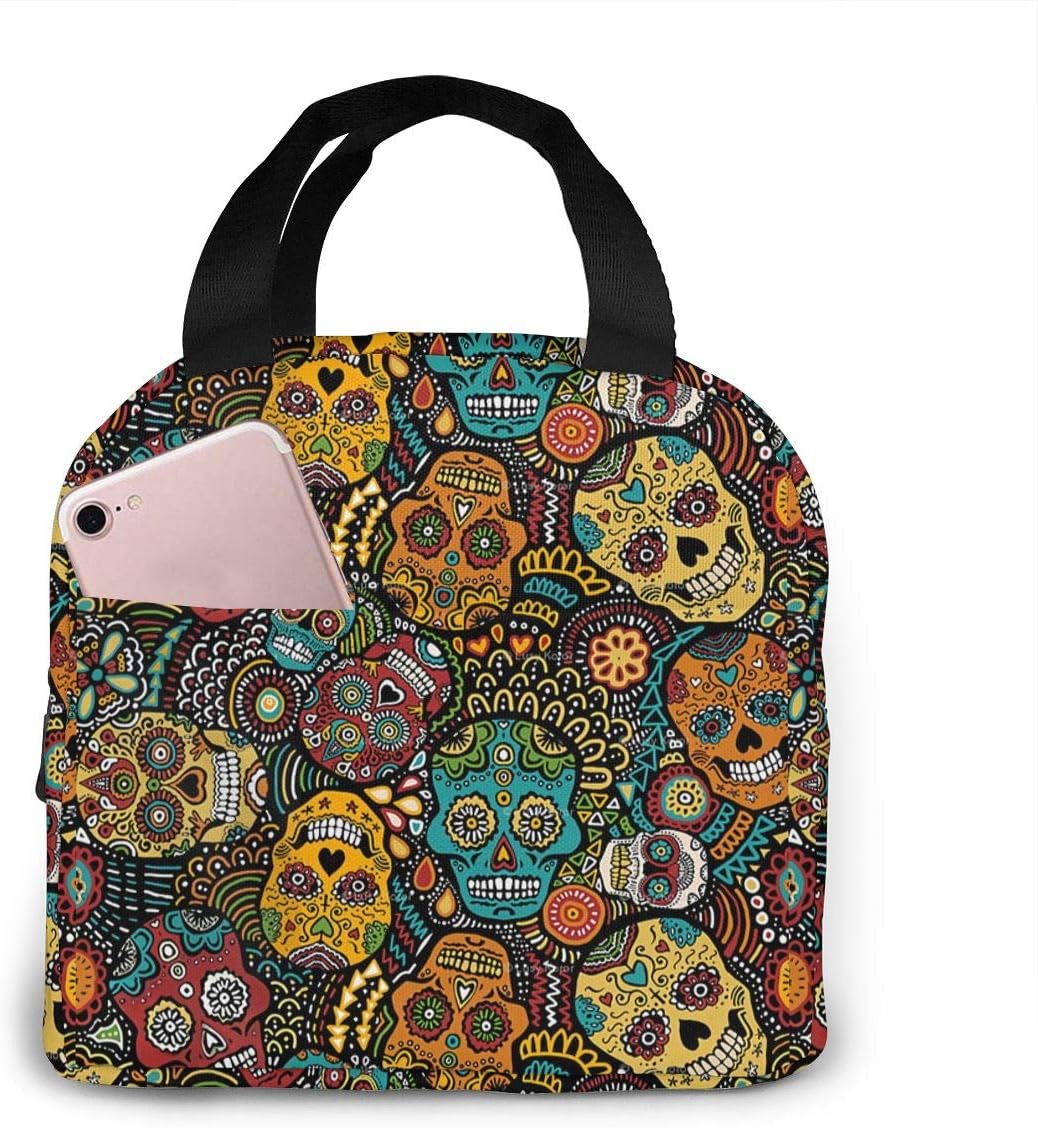 antspuent Mexican Sugar Skulls Insulated Lunchbox ¡ª Thermal Lunch Tote Bag ¡ªWater Resistant Lunch Box & Food Container ¡ª Great for Travel, Outdoors, Work & More ¡ª Food Storage Cooler