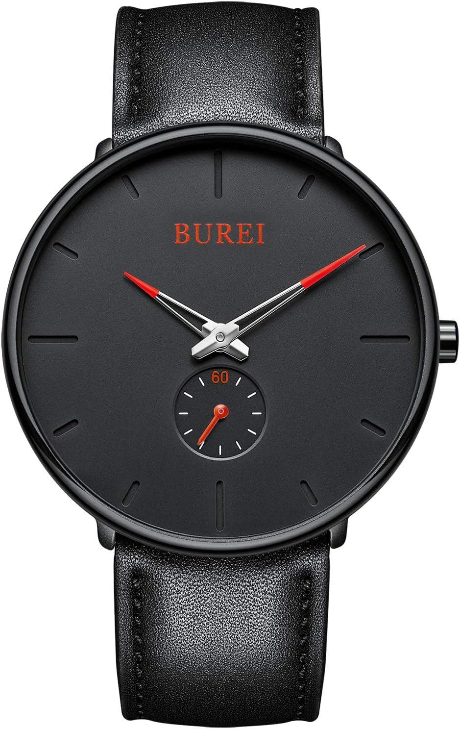 BUREI Men's Fashion Minimalist Wrist Quartz Watches with Stainless Steel Black Dial