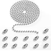 10 Feet Beaded Ball Chain, 4.5mm Stainless Steel Bead Pull Chain Extension with 12PCS Connectors for Window Roller Chain Replacement, Plumbing and Equipment Labeling (Silver)