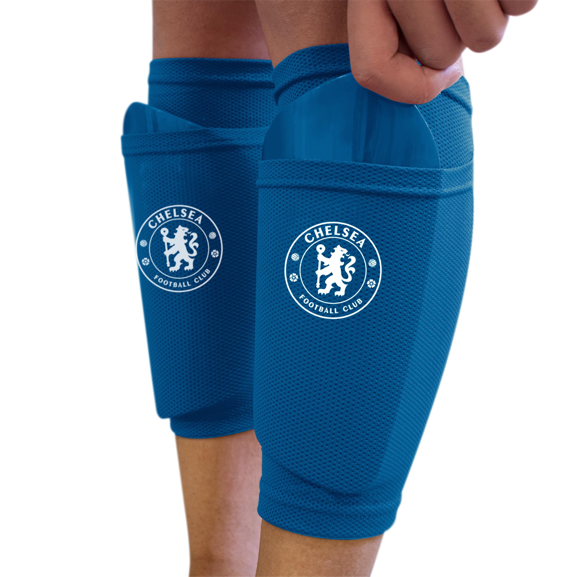 Hy-Pro Officially Licensed Chelsea F.C. Shin Pad With Sock Sleeve, Junior - Shin Guard, Breathable, Lightweight, Durable, Protective Gear, Merchandise, The Blues, Great Football Gift Idea