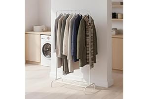 White Clothing Rack, Modern 45" Height Garment Rack for Small Spaces, Stable Standing Clothes Organizer with Bottom Shelf, Po