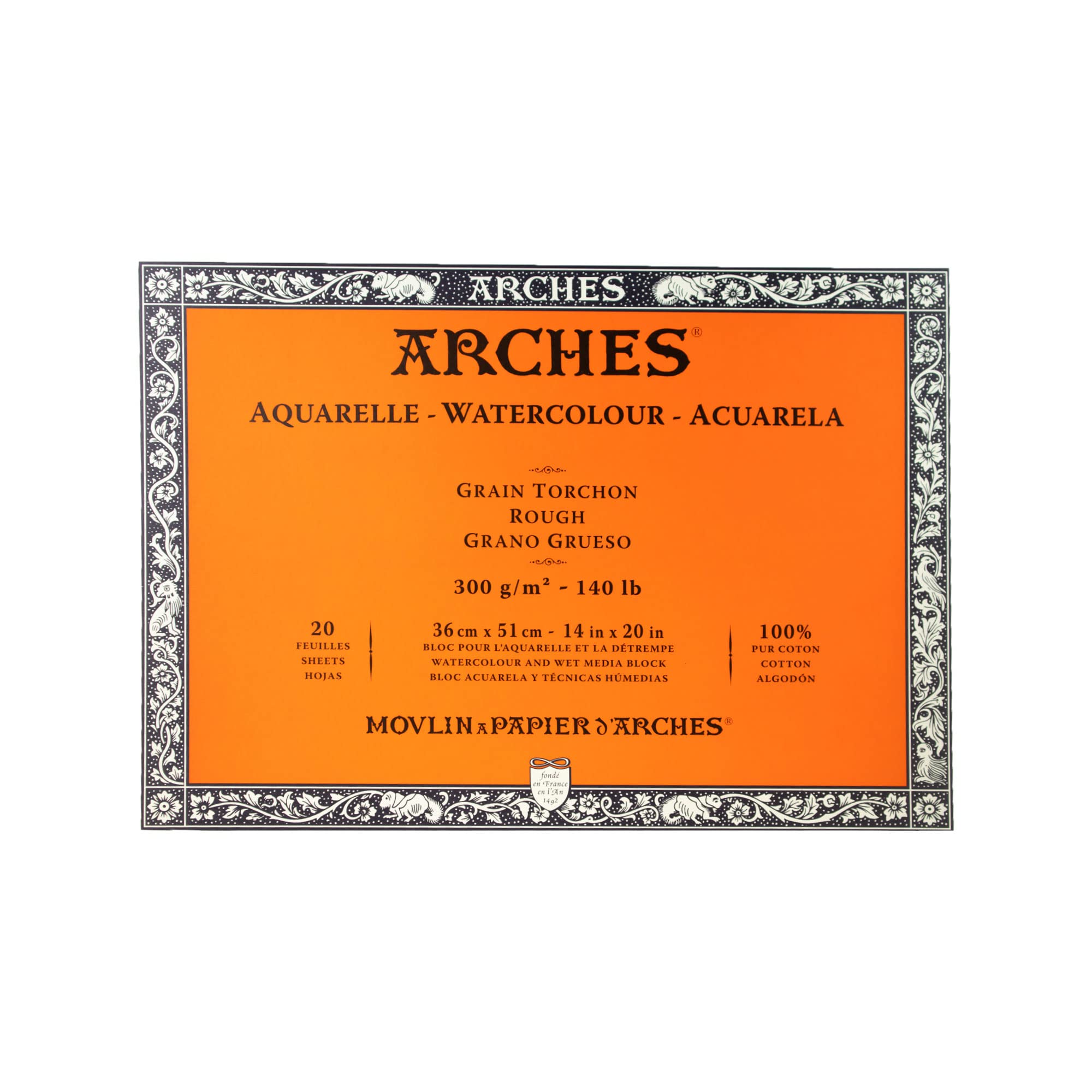 Arches Aquarelle Watercolour Paper on a Roll, Wood, White, Block 20 Blatt - 36 x 51cm