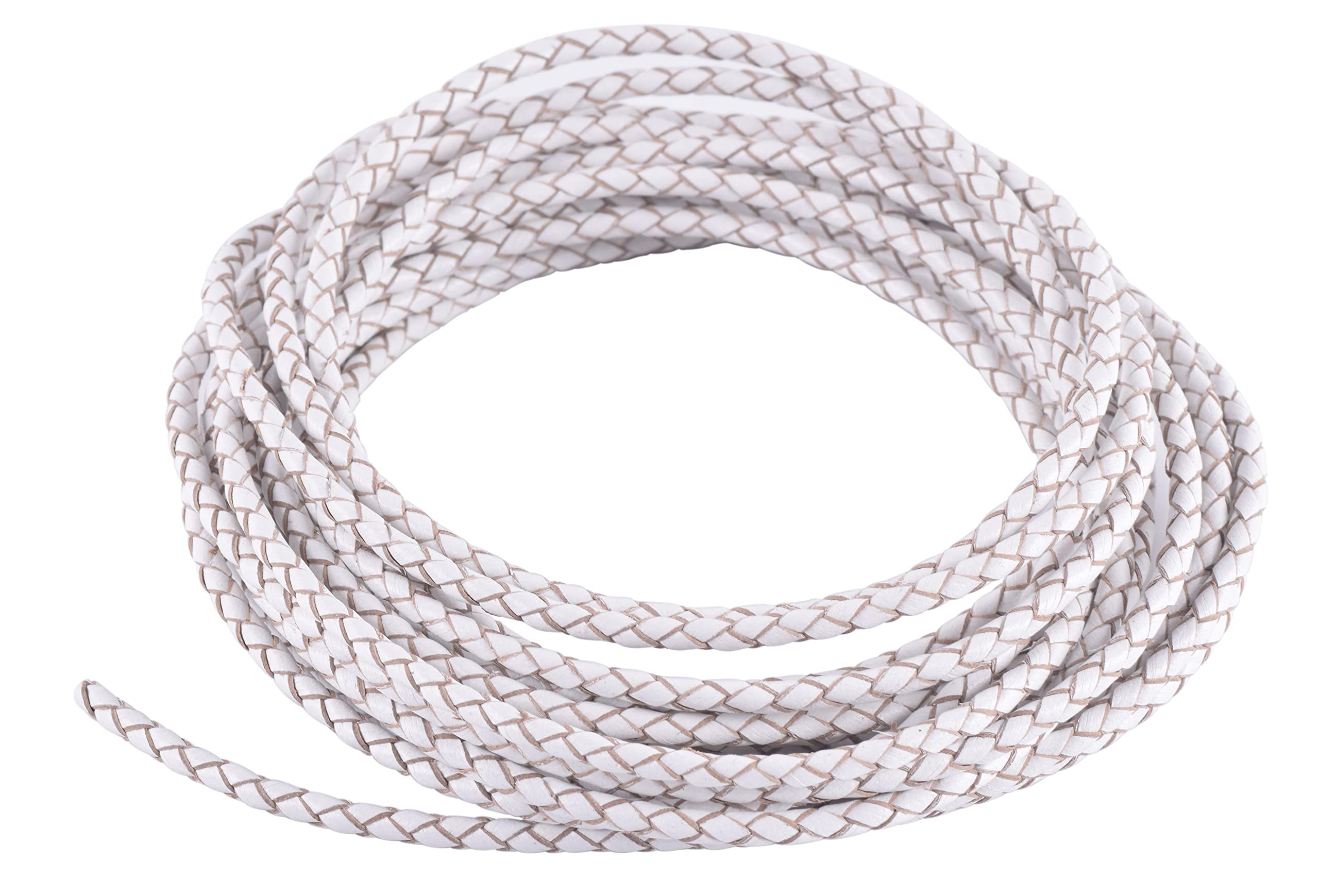 KONMAY 4.5Meters 3.0mm Round White Geneuine Braided Leather Cord Bolo Leather Cord…