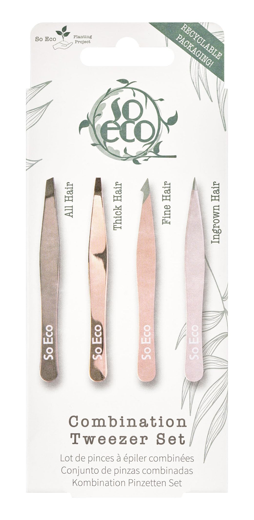 So Eco Rose Gold Precision Tweezer Set – 4-Piece Stainless Steel Grooming Kit, Slant, Point, Straight & Eyebrow Tweezers, Ideal for Facial Hair, Brows & Ingrown Hairs