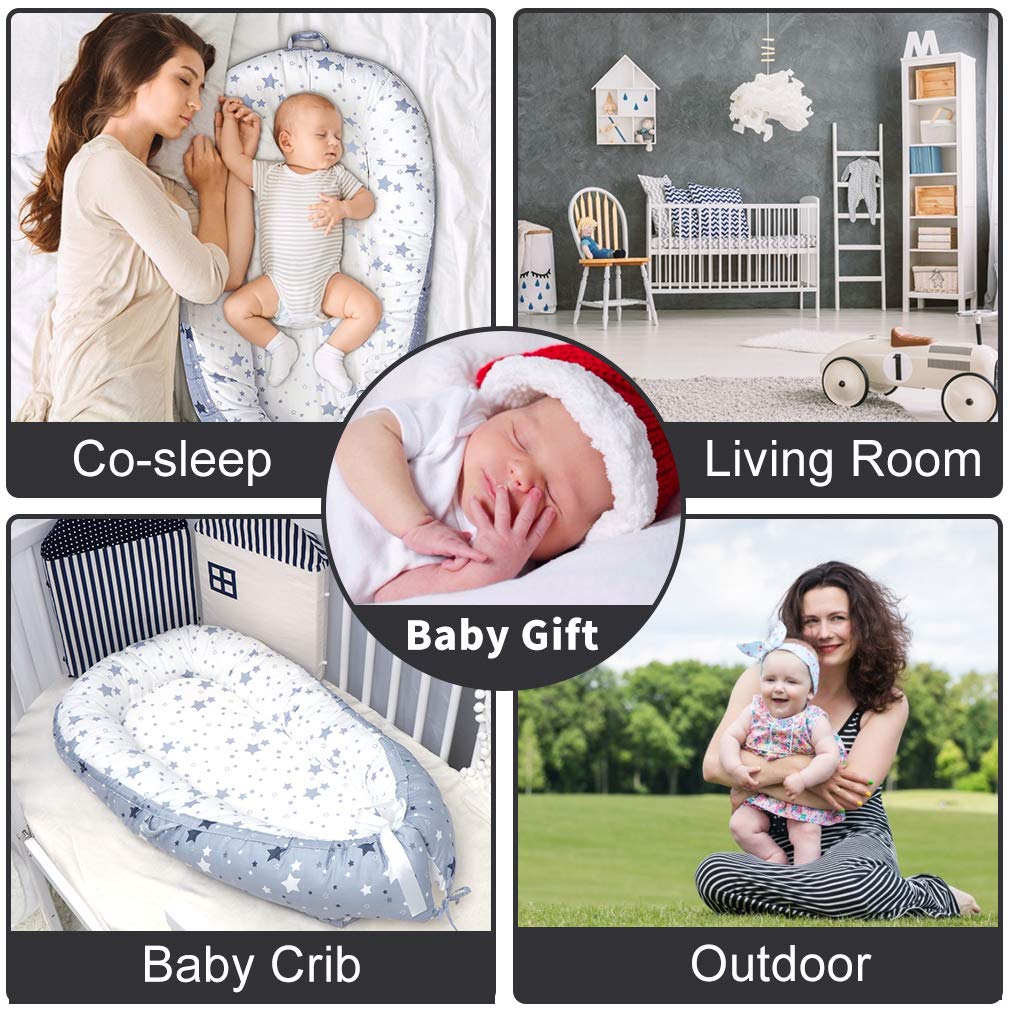 Mamibaby Baby Lounger Baby Nest Sleeper, Stars Breathable 100% Cotton & Soft, Portable Adjustable for Crib Bassinet Mattress - Perfect for Newborn Essential Shower Gift, Co-Sleeping&Travelling: Baby