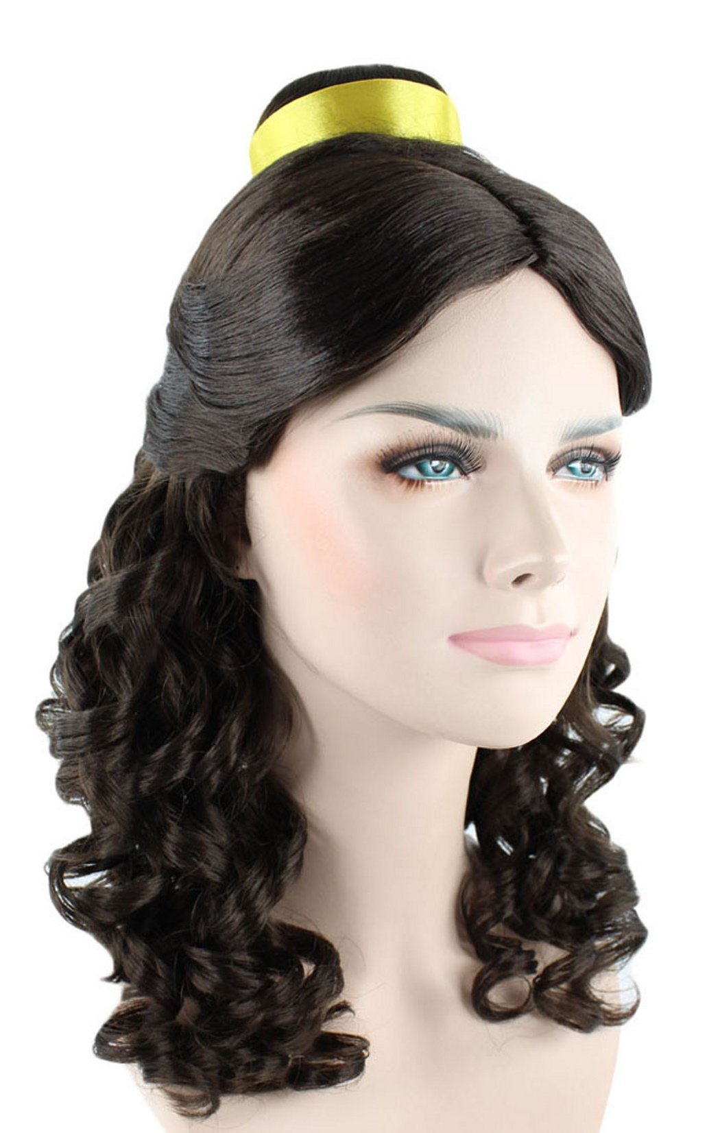 Princess Belle Wig Long Curly Wave Hair with Ribbon for Cosplay Costume Party Dress up Halloween (Dark Brown)