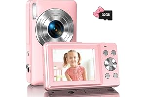 HAUYINCE Digital Camera, Kids Camera with 32GB Card, FHD 1080P 44MP Point and Shoot Digital Cameras with 16X Zoom Anti Shake Flashlight, Compact Small Travel Camera for Teens Boys Girls Kids, Pink