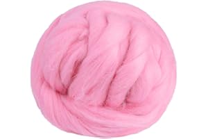 JUPEAN 3.53oz Wool Roving Yarn, Fiber Roving Wool Top, Wool Felting Supplies, Pure Wool, Chunky Yarn, Spinning Wool Roving for Needle Felting Wet Felting DIY Hand Spinning (Antique Pink)