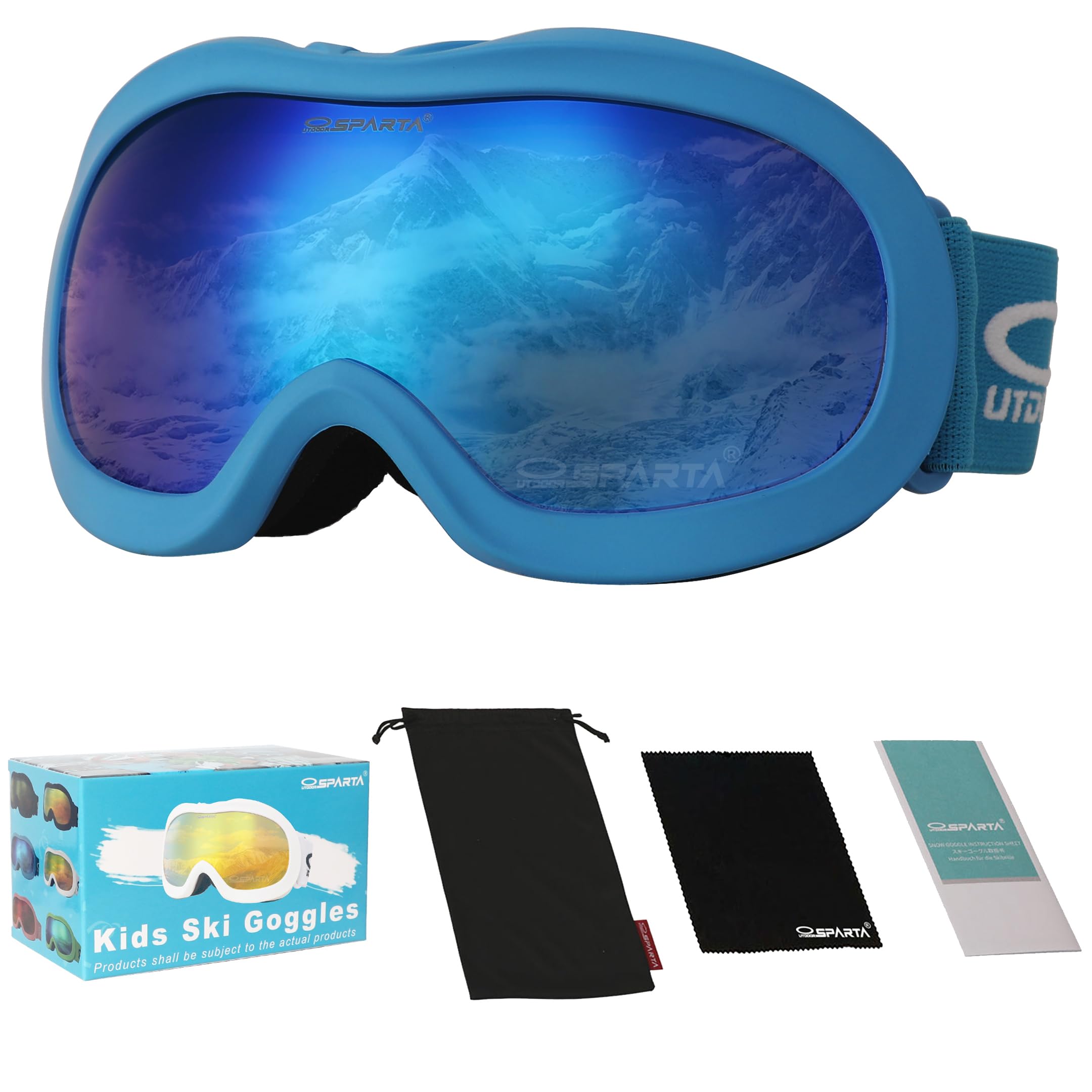 OUTDOORSPARTA Kids Ski Goggles(4. Blue Frame, Full Lens Mirrored Blue)