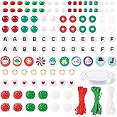 Spritewelry Christmas Polymer Clay Beads Red Green White Christmas Beads Assorted Crystal Bead Round Letter Spacer Heishi Clay Bead for Friendship Bracelet Earrings Jewelry Making Supplies Kit