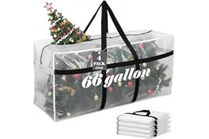 Clysee 4 Pcs 66 Gallon Large Moving Bags with Zipper and Handles Christmas Tree Bags Foldable Heavy Duty XXL Totes for Christmas 4, 5, 7.5, 9, 10, 12 ft Tree Skeleton Blankets Storage (Clear)
