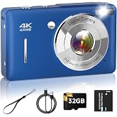 Digital Camera, FHD 44MP Compact Digital Camera with Anti Shake, Small Digital Camera with 32GB SD Card, 16X Zoom Camera for Kids, Teens, Boys, Girls Blue