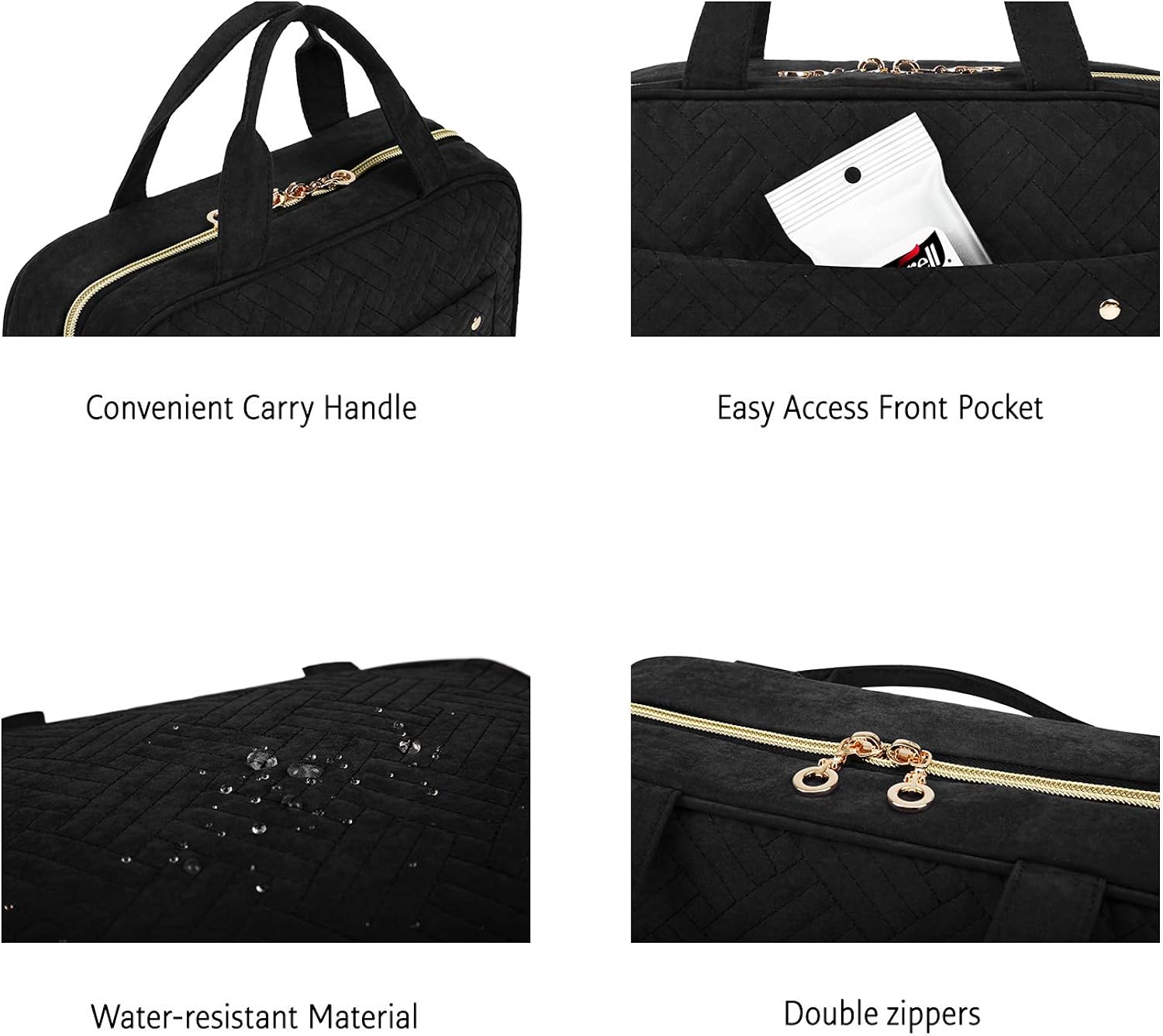 BAGSMART Toiletry Bag Travel Bag with hanging hook, Water-resistant Makeup Cosmetic Bag Travel Organizer for Accessories, Shampoo, Full Sized Container, Toiletries, Black: Clothing