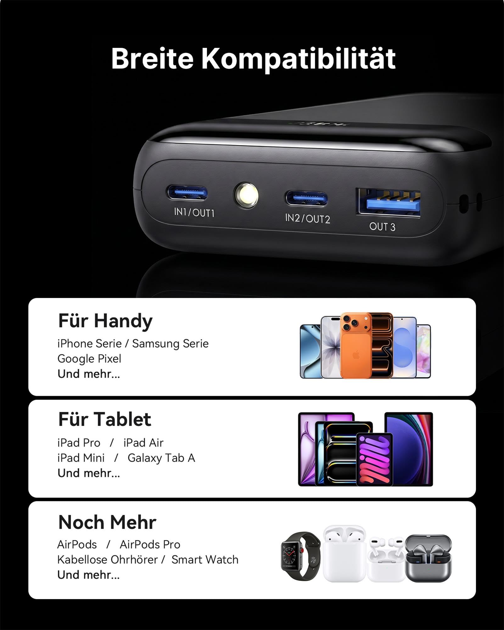 INIU Ultra Klein 20000mAh Power Bank, 22.5W Schnellladung PowerBank mit Abnehmbar USB C Kabel, Flugtauglich & Reise-Essential, Externe Handyakkus für iPhone 17 16 15 Pro, Samsung S25, Xiaomi, iPad etc 6