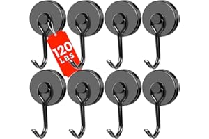 DIYMAG Black Magnetic Hooks, 120LBS Strong Magnetics Heavy Duty, Cruise Ship Essentials Magnets with Metal Hook for Hanging Refrigerator Home Kitchen Office, 8Pack