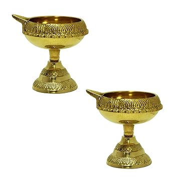 LotusFeet Spirituality Brass Diya (6 x 6 x 6 cm, Gold)