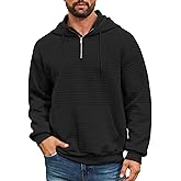 Auxo Mens Quarter Zip Pullover Fashion Quilted Hoodies Long Sleeve hooded Sweatshirt with Pocket
