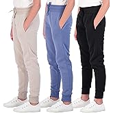 Real Essentials 3 Pack: Girls' Fleece Joggers Soft Active Performance Casual Sweatpants(Ages 5-14)