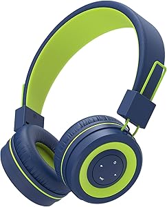 iClever BTH02 Kids Headphones, Kids Wireless Headphones with MIC, 22H Playtime, Bluetooth 5.0 & Stereo Sound, Foldable, Adjustable Headband, Childrens Headphones for iPad Tablet School, Blue/Green