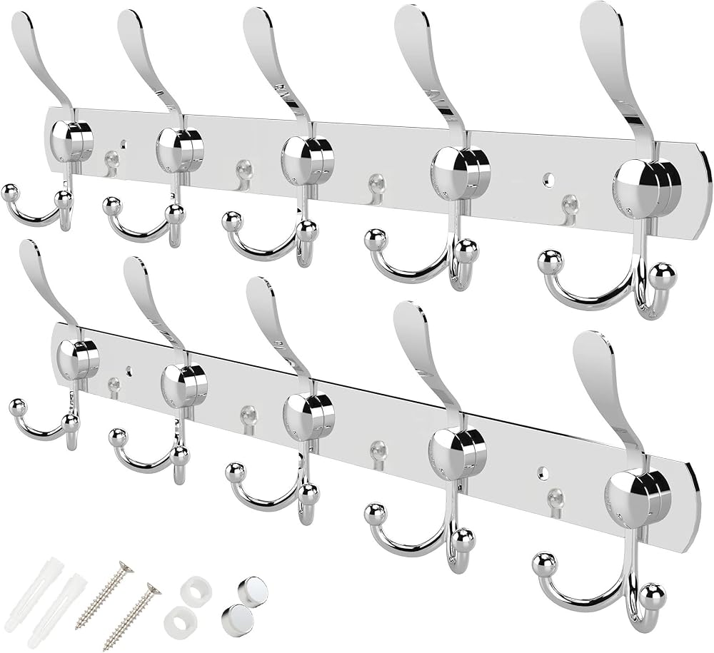 GlazieVault Stainless Steel Coat Hooks Wall Mounted 2 Pack Silver