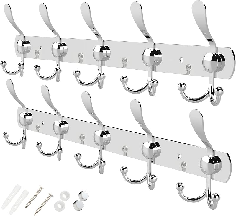 GlazieVault Stainless Steel Coat Hooks Wall Mounted 2 Pack Silver