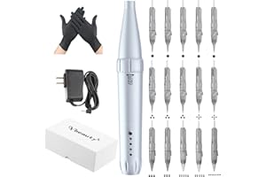 YBEAUTY Eyebrow Tattoo Wired Machine Kit - Corded Micropigmentation Eyeliner Pen with 15pcs Cartridges Needles for Brow Eyeliner Lip Microblading (Snow)