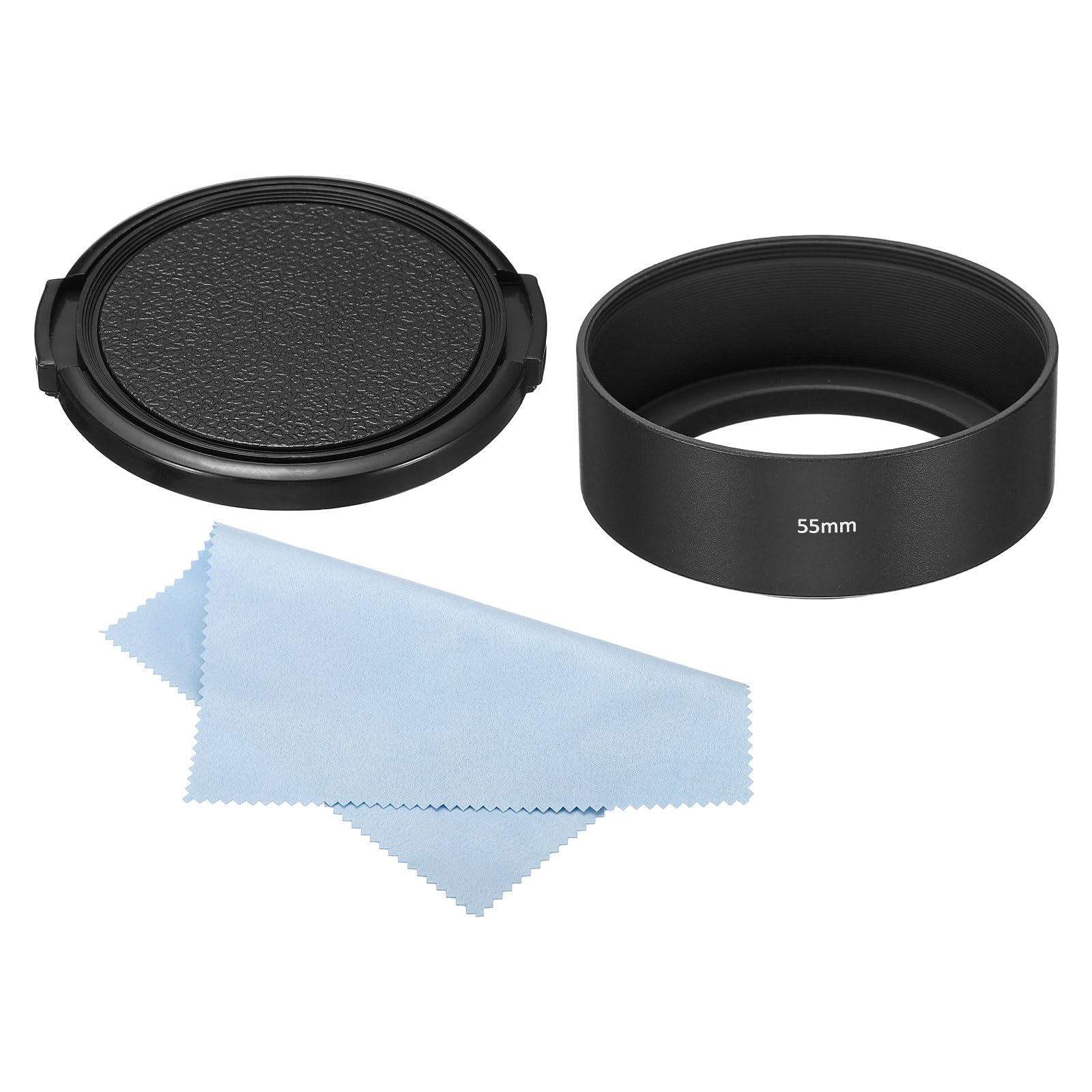 PATIKIL 55mm Lens Hood, Standard Focus Frosted Surface Anti-reflective Inside Hood with Cap and Cleaning Cloth for Camera Lens, Black for Nikon, for Fujifilm, for Pentax, for Leica