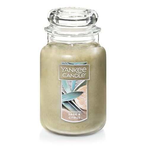 Yankee Candle Scented Candle, Sage & Citrus, Original Large Jar Candle, 110-150 Hours of Burn Time, 22 oz.