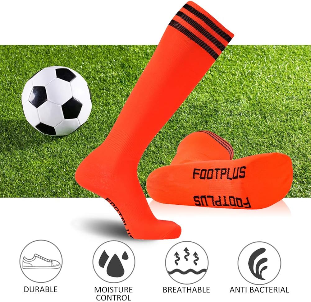 Soccer Socks, FOOTPLUS Unisex Knee High Triple Stripe Back to School Football Socks, 2-12 Pairs: Clothing