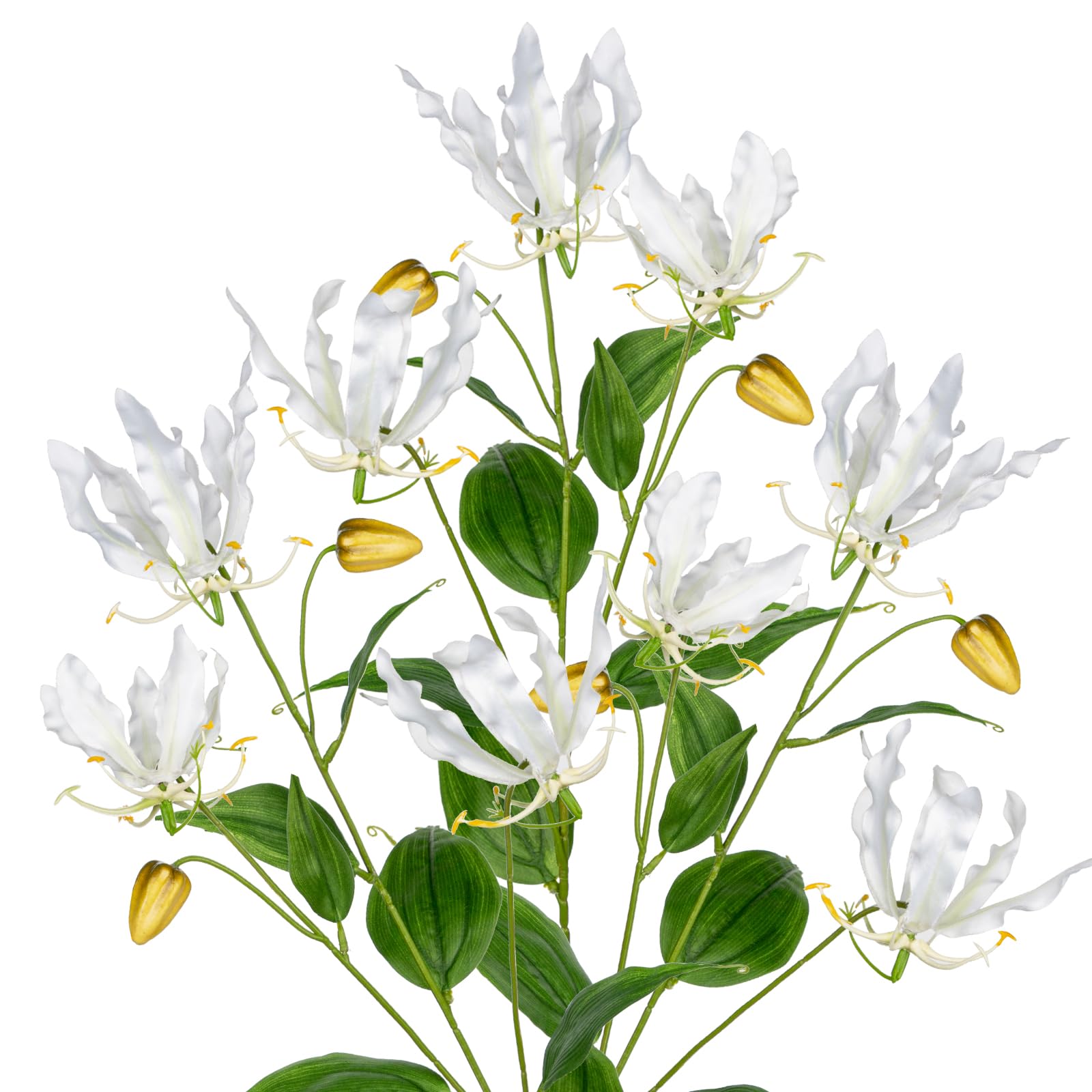 Gloriosa Lily Artificial Flowers, White Climbing Lily, Length 84 cm, Artificial Branches, Spring Flowers, Artificial Plant for Flower Arrangement, Home, Resto Office Decoration, Pack of 3