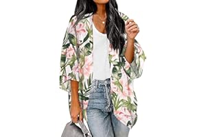 BB&KK Women's Chiffon Boho Kimono Cardigans Casual Loose Open Front Cover Ups