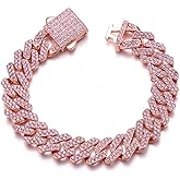 HIPBLING Cuban Link Bracelet for Women Miami Cuban Bracelet 12mm Pink Rhinestones Silver Plated Iced Out Bracelets Bling Hip Hop Jewelry for Womens Gift