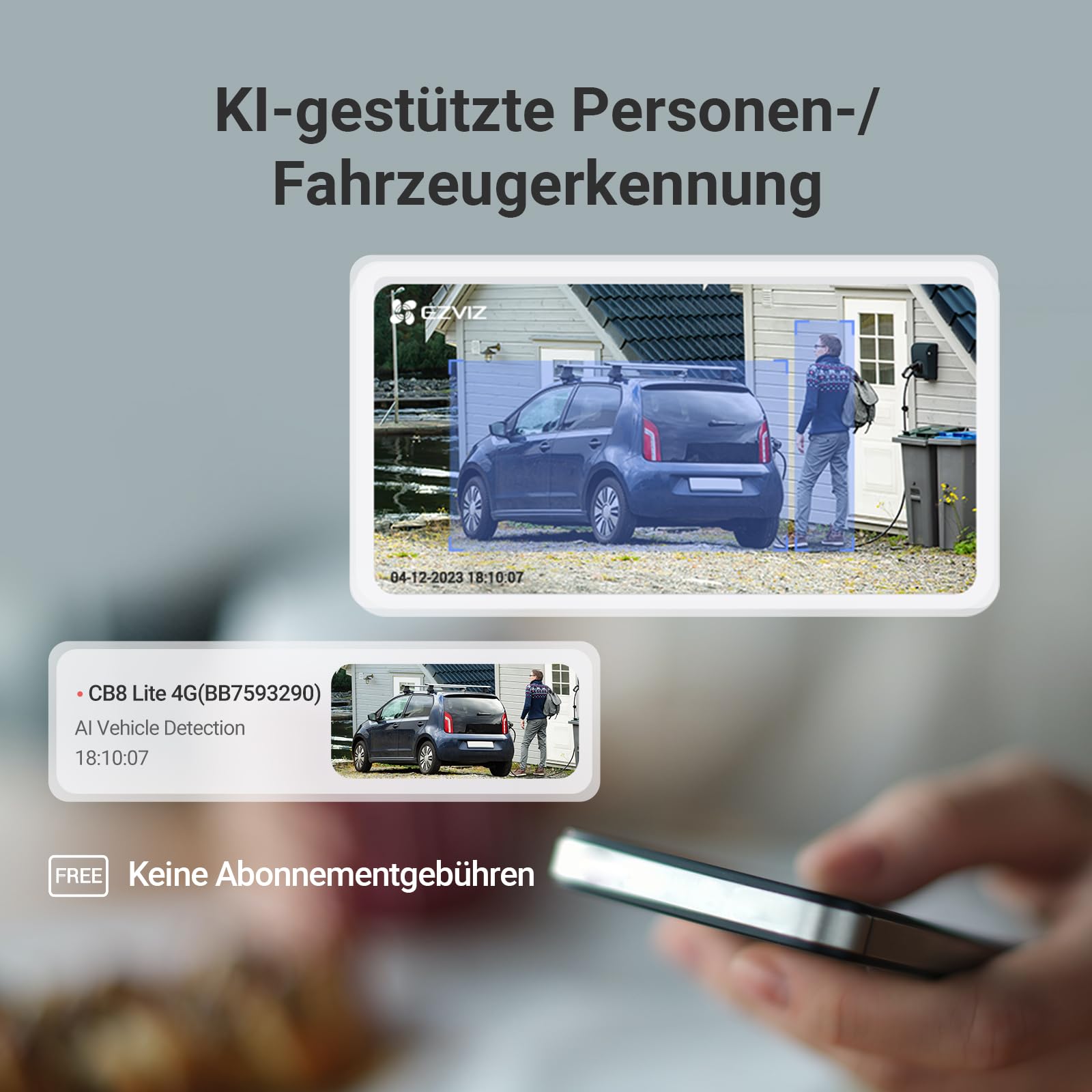 EZVIZ 4G LTE Überwachungskamera ohne WLAN, 360° PTZ Überwachung, 4MP Kamera Aussen Akku, Farbnachtsicht, Person/Fahrzeugerkennung, 2-Wege-Audio, Unterstützt 4G & WLAN 6, CB8 Lite 4G mit 5W Solarpanel 8