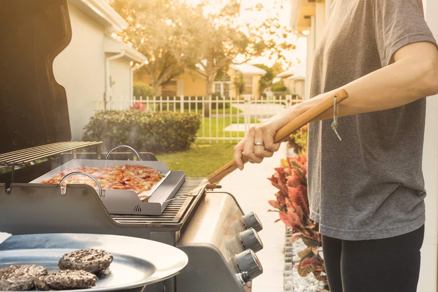 only fire Universal Stainless Steel Rectangular Griddle for Gas BBQ Grills, 23" x 16" : Garden & Outdoor