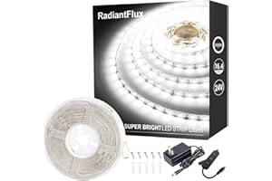 RADIANTFLUX White Led Strip Lights for Bedroom Small Dimmable LED Lights Strip 16.4ft Super Bright Flexible LED Tape Lights Rope Light for for Room Home Decor Luces Leds for Living Room Kitchen Vanity Mirror