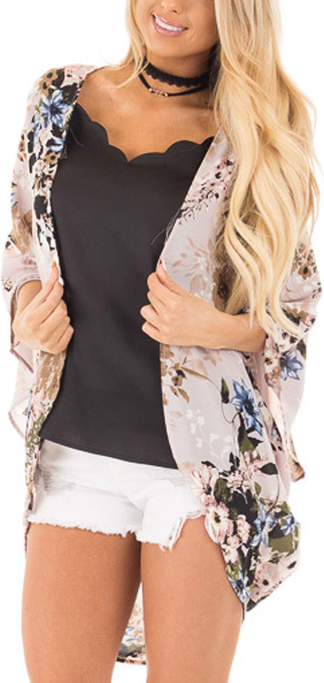 Women's Fashion Floral Print Kimono Cardigan Long Tops Loose Cover Ups