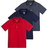Real Essentials 3 Pack: Boy's Short Sleeve Polo Shirt - School Uniform Active Performance Golf (Ages 4-16)