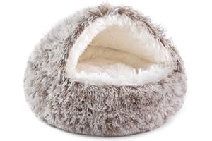 NOYAL Round Hooded Donut Dog Bed for Small & Medium Pets - Plush Fluffy Anti-Anxiety Cat Cave Bed with Cover